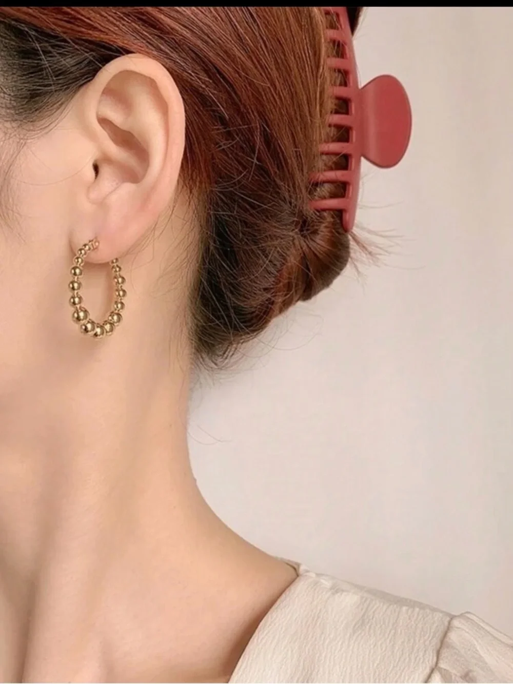 18k Stainless (s1) Steel Hoop Earrings ball bead gold